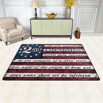2nd Amendment 1791 Vintage American Flags Luxury Rug for Bedroom Living Room, Area Rubber Backing Non Slip Mat