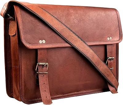 RUSTIC TOWN Leather Messenger Bag for Men Women - Full Grain Leather Laptop Satchel Office Shoulder Bag
