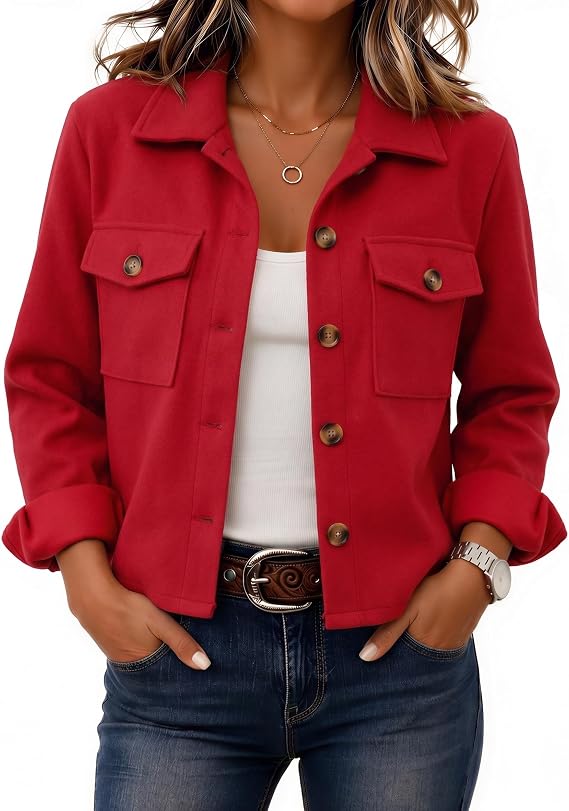 Zeagoo Flannels for Women Cropped Shacket Jacket Fashion Plaid Fall Coat