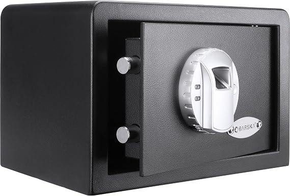 BARSKA AX11620 Biometric Fingerprint Mini Security Home Safe Box 0.29 Cubic Ft, Black, 12" x 8" x 7.75"
