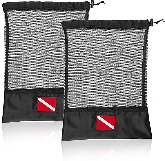 2 Pcs Mesh Dive Bag, Diving Mesh Bags with Shrink Lock | Nylon Drawstring Bag for Snorkel Equipment, Fit for Scuba Diving, Snorkeling, Wetsuits, Fins, Swimming, Beach Equipment