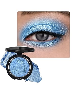 Shimmer Single Eyeshadow Palette, Blue Glitter Metallic Holographic Iridescent Eye Shadow, Cream Highly Pigmented Long-Lasting Eyeshadow Brightener Palette, Festival Eyes Makeup Product for Women-07