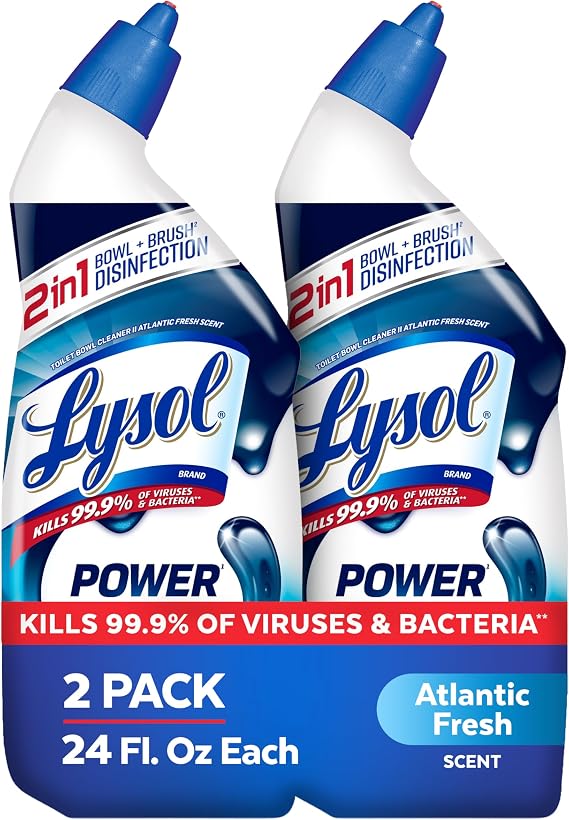 Lysol Toilet Bowl Cleaner Clinging Gel, Power, 24 oz, 2 Pack | Disinfecting, Sanitizing, Deodorizing, Septic Safe, Bleach Free, For Toilet Rings, Limescale, Hard Water, Bathroom Cleaner