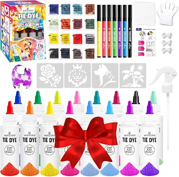 16-Color Tie Dye Kit for Kids & Adults Includes Fabric Markers, Pre-Filled Dye Bottles, Refills, Stencils, Mini Doll & Nozzle Non Toxic Permanent Fabric Dye Art Set, Easy DIY Art - Create Fun