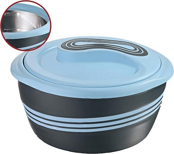 Pinnacle Large Insulated Casserole Dish with Lid 3.6 qt. Elegant Hot Pot Food Warmer/Cooler -Thermal Soup/Salad Serving Bowl Stainless Steel Hot Food ContainerBest Gift Set for Moms (Blue)