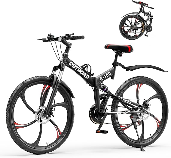 Betterland 26 Inch Adult Folding Mountain Bike, 21 Speeds Full Suspension Foldable Bikes, Dual Disc Brake, High Carbon Steel Frame Bicycle for Men Women
