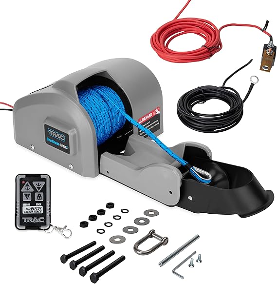 Trac Outdoors Deckboat 40 AutoDeploy-G3 Electric Anchor Winch | Automatically Raise & Lower Your Anchor - Max Anchor Capacity Up to 40 lb. - Includes 100-ft of Pre-Wound Anchor Rope (69005)