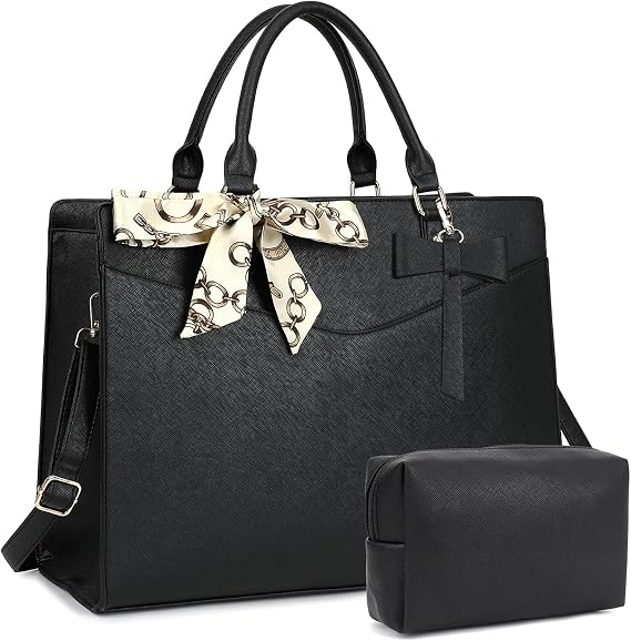 Laptop Bag for Women, 15.6 Inch Computer Tote Bag Leather Work Bag Business Office Briefcase, Computer Tote Bag (Black)