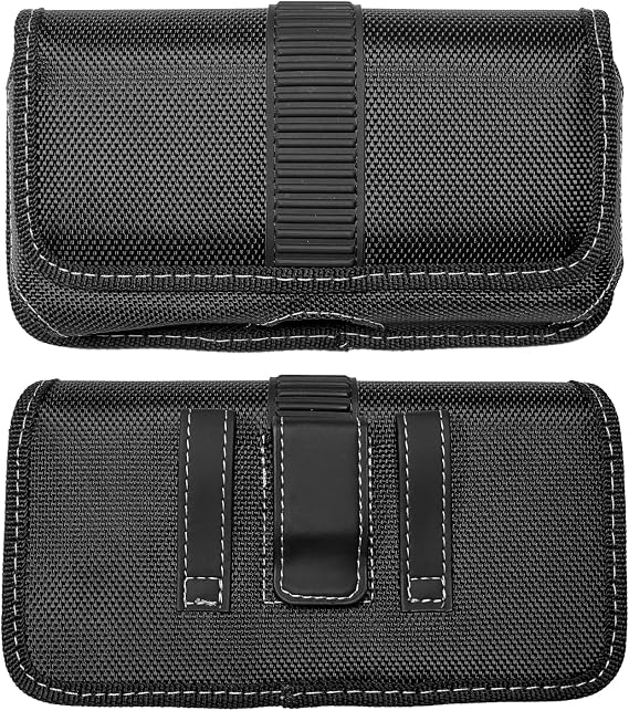 Nylon Cellphone Holster for iPhone SE (2020/2022), 7,8,11 Pro,12 13 14 15 16 17 Samsung Galaxy s23 s24 s25 - Horizontal Case Canvas Waist Carrying Pouch with Belt Clip/Loops, Black