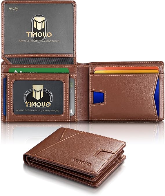 TiMOVO Slim Bifold Men's Wallet, RFID Blocking 2 ID Windows, Dark Brown | 12 Card Slots 2 Cash Slots, Novelty Leather Wallet, Multifunct Quick Slot Design, Gift for Dad with Gift Box