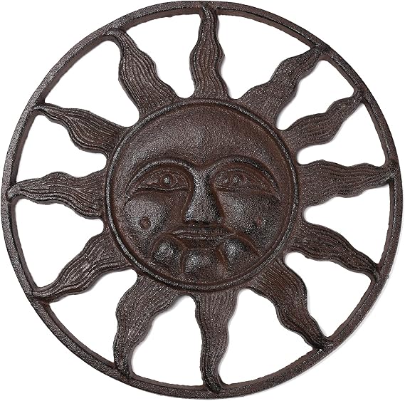 BRASSTAR Cast Iron Stepping Sun Face Stone Walkway Slab 11.8in | Fairytale Design, Garden Lawn Flower Bed Patio Outdoor Farmland Path Decor