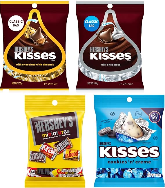Hershey's Kiss Chocolate 4 Assorted Types, Total 4 Bags Imported