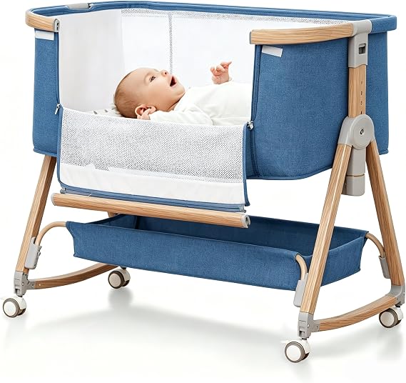 Baby Bassinet, 3 in 1 Bassinets Bedside Sleeper with Waterproof Sheets | Breathable Mesh, 6 Adjustable Height Bedside Bassinet for Baby with Wheels, Storage Basket, Gray, Jestonten
