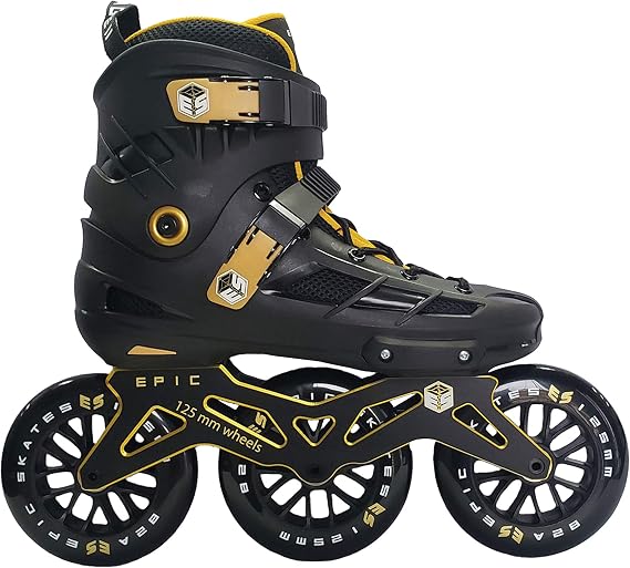 Epic Skates 125mm Engage 3-Wheel Inline Speed Skates, Black/Gold, Adult 12