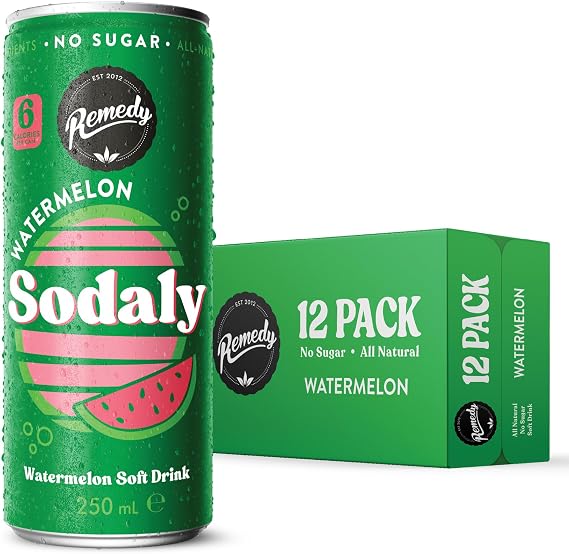 Remedy Sodaly Watermelon Soft Drink with Prebiotic ACV, 12 x 250ml Cans