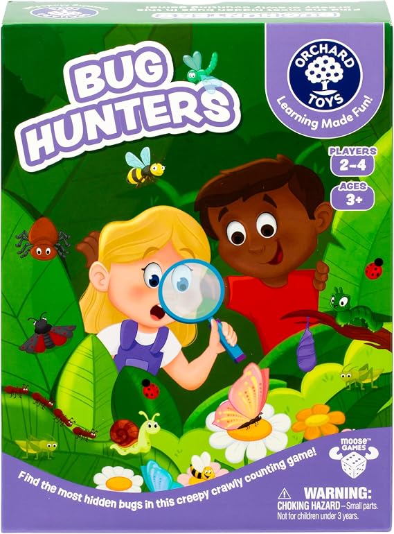 Orchard Toys Bug Hunters Game, Learn Counting and Observational Skills As You Race to Be 1st to Build Your Bug, Designed for 2-4 Players Aged 3+