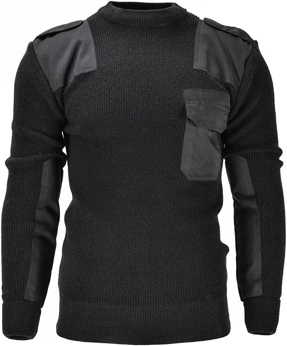German Army Style Mil-Tec Pullover Commando Jersey Black Sweater Wool Blend