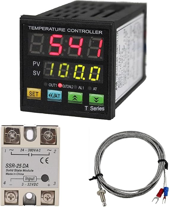 PID Temperature Controller Industrial Automation Control Meter Indicator, Jaybva High Voltage 100V to 240V PID Thermostat with K Thermocouple 25A SSR Fahrenheit and C Display Alarm Output TC RTD Input