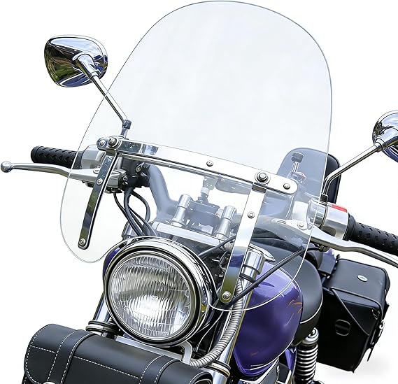 Large 18"x16" Windshield Windscreen (for 7/8", 1" Handlebars) for Harley Sportster Dyna Touring Softail for Honda CT125 Cruisers & Standards for Kawasaki Vulcan 900, for Suzuki Savage