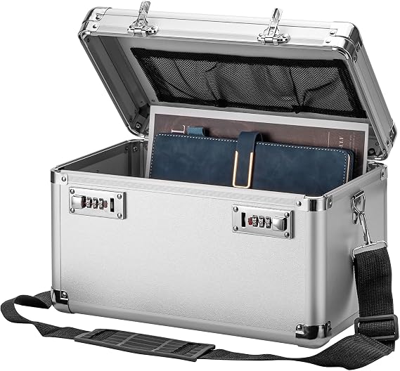 LOCKCURX Lock Box - Security Combination Lock Box, Locking Storage Case for Personal Items and Medicine, Childproof Lockable Lockbox for Home/Office/School, 13.4x8.2x7.6 Inch, Silver