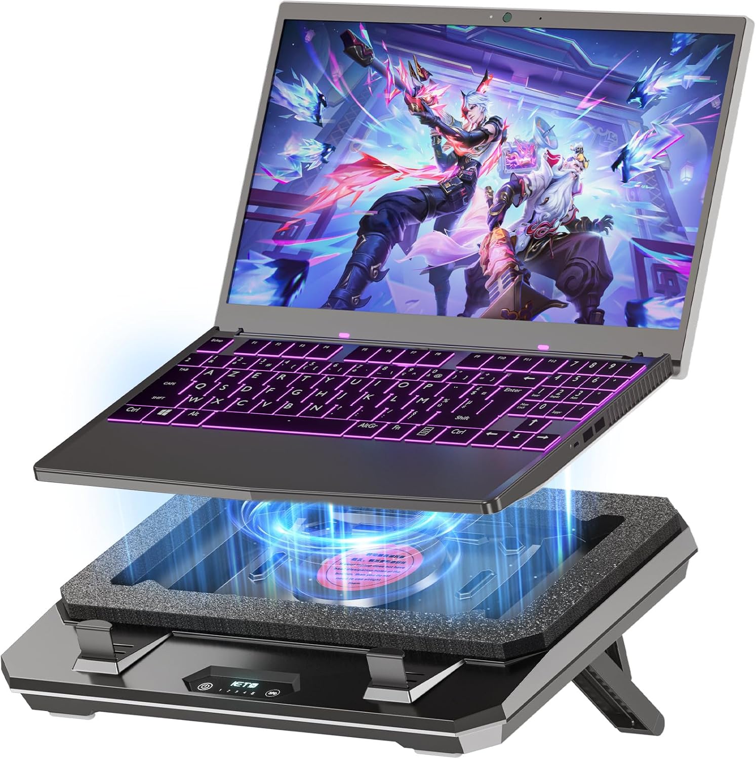 IETS GT300 Upgraded Laptop Cooling Pad with Adjustable Stand Turbo Boosted Cooler for Rapid Cooling 10-17inch Gaming laptop Flexible sealing ring，Featuring Air Filtration Adjustable clamp (GT300B1)