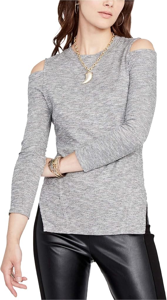 Rachel Roy Womens Cold Shoulder Knit Blouse, Grey, Medium