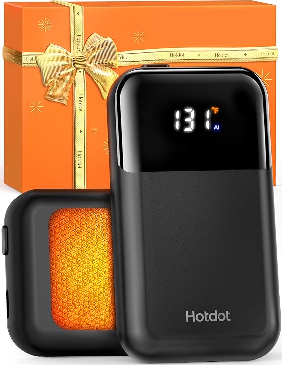 Hotdot Rechargeable Hand Warmers 2 Pack, LED Temperature & Battery Display, 4 Heat Levels, Fast Heating Electric Hand Warmers, Gifts for Women and Men