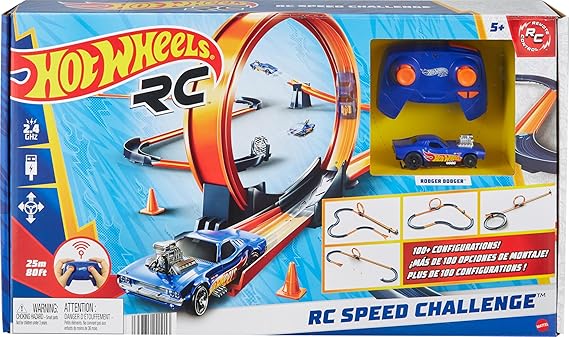Hot Wheels RC Speed Challenge Track Set & Remote-Control Toy Car | 1:64 Scale Set with 30+ Pieces of Race Track to Create Multiple Configurations