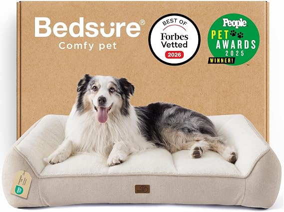 Bedsure Extra Thick Supportive XL Orthopaedic Dog Bed Sofa 106x76cm, Cream