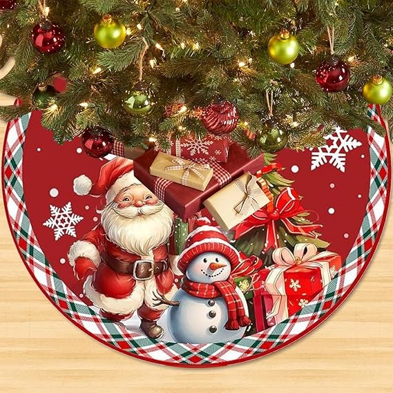 Multicoloured Christmas Tree Skirt, 90cm Large Xmas Tree Skirt, Xmas Tree Mat, Xmas Tree Skirts, Xmas Tree Base Cover, Snowman Christmas Tree Bottom for New Year Holiday