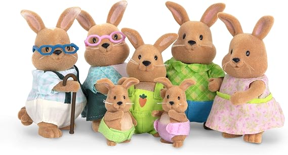 Li'l Woodzeez Cottonball Rabbit Family, 7 Collectible Bunny Figures