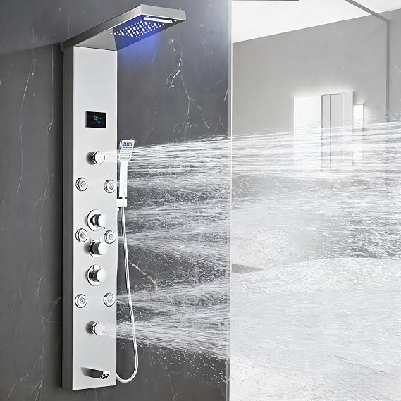 LED 5-in-1 Shower Panel Tower System,Brushed Grey