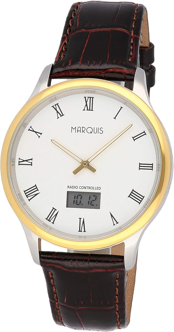 Eurochron Elegant men's radio watch (JUNGHANS-Werk) stainless steel leather gold silver 964.4702