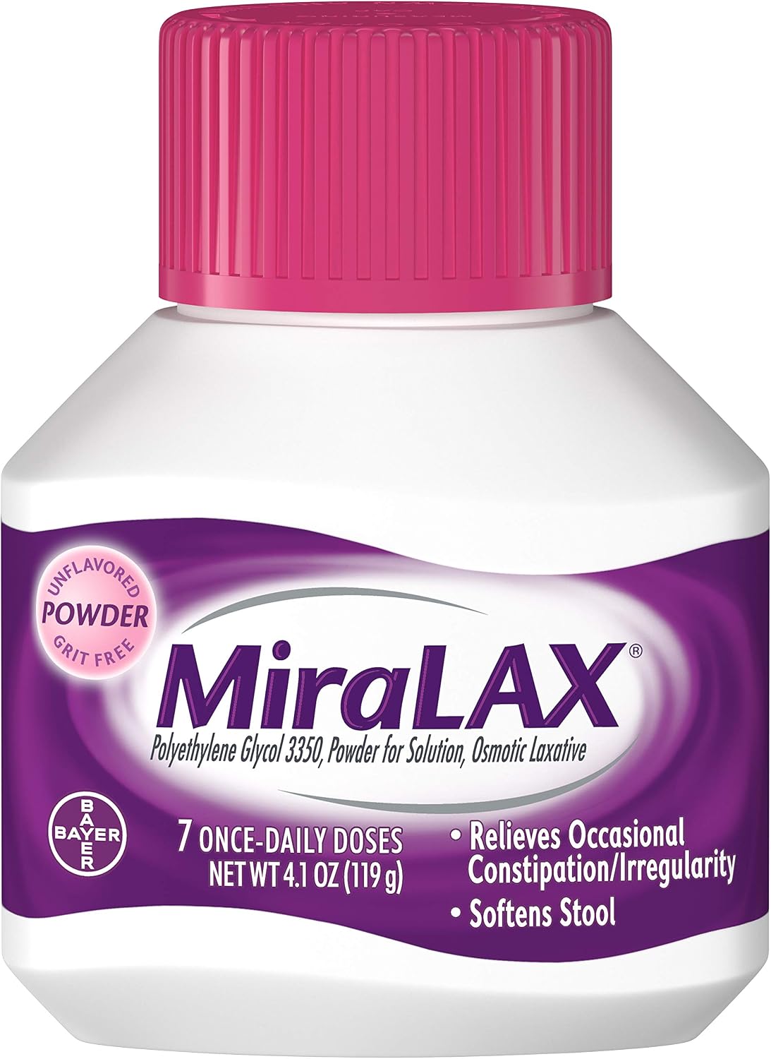 MiraLAX Laxative Powder for Gentle Constipation Relief, #1 Dr. Recommended Brand, 7 Dose Polyethylene Glycol 3350, stimulant-free, softens stool Pack of 2