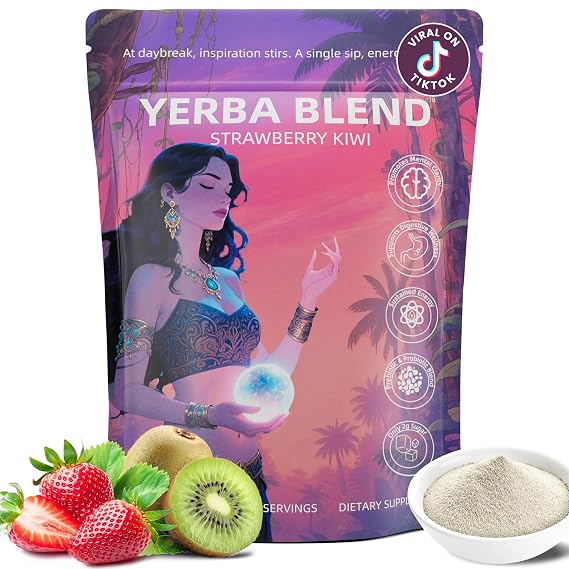 Yerba Mate Tea Instant Powder, Upgrade 360g, Organic Prebiotics Probiotics, Low Sugar, Boost Energy Mental, Focus Digestive Support, Natural Ingredients, 30 Servings