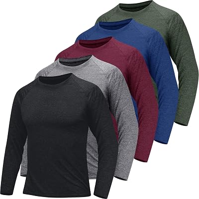 4-7 Pack Long Sleeve Shirts for Men - Quick Dry Moisture Wicking UPF 50 Sun Protection T-Shirts for Workout Fishing Casual