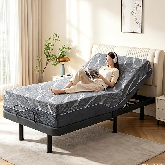 Vipbear Premium Twin TXL Adjustable Bed Frame with 12" Mattres