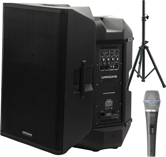 Warzone WPTS12 PA System Bundle - 2200W Active Speaker, Adjustable Tripod Stand, Dynamic Microphone - Bluetooth, DSP Sound Processing, Perfect for DJs & Events