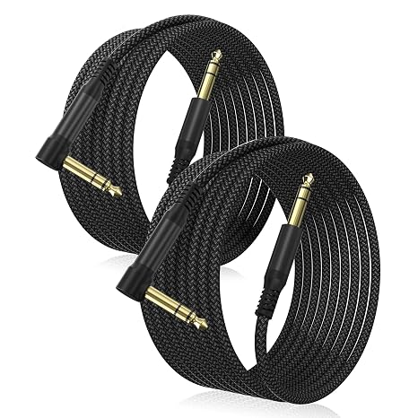 Elebase 1/4 Inch TRS Instrument Cable 15FT 2-Pack,Right Angled Guitar Cord