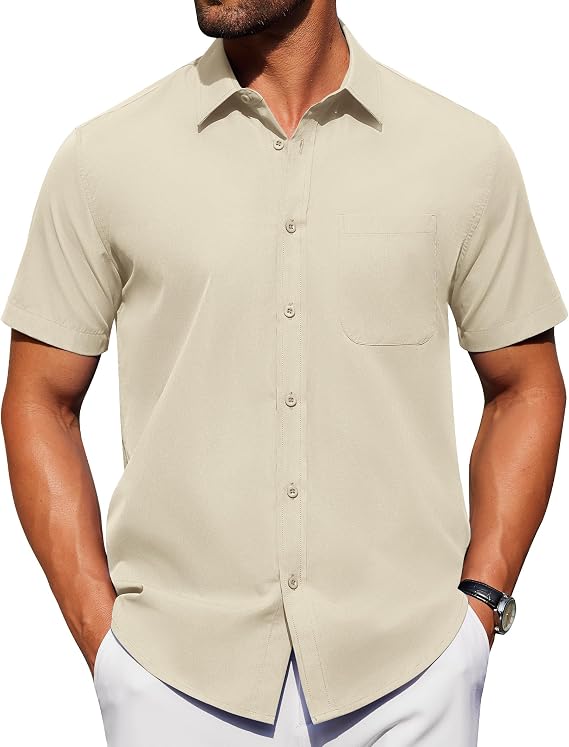 Alimens & Gentle Men's Short Sleeve Dress Shirts Wrinkle Free Untucked Casual Button Down Shirt
