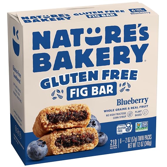 Natures Bakery Gluten Free Fig Bars, Blueberry, Real Fruit, Vegan, Non-GMO, Snack Bar, 1 Box With 6 Twin Packs (6 Twin Packs)