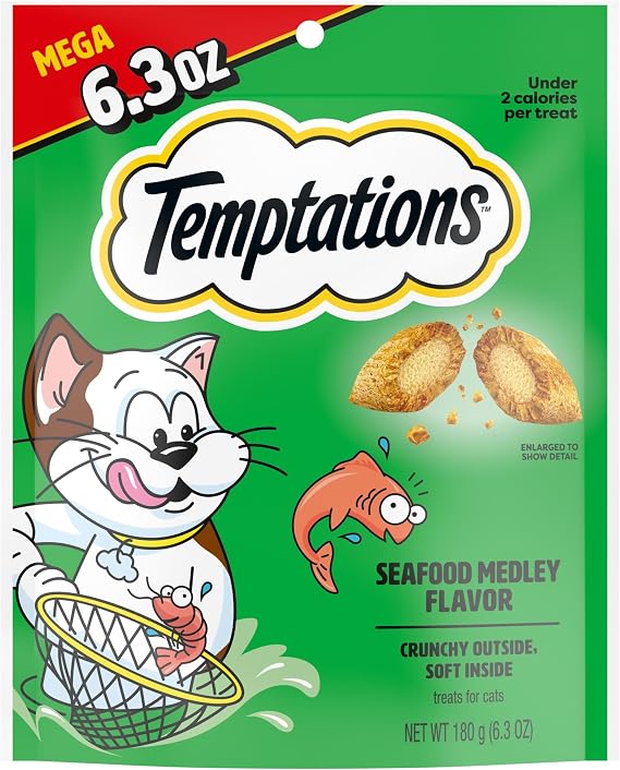 Temptations Cat Treats, Classic Crunchy and Soft Cat Treats, Seafood Medley Flavor, 6.3 oz. Pouch