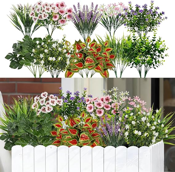 BESTKEE 20 Bunches Artificial Plants and Flowers,UV-Resistant/Maintenance-Free Indoor Outdoor Decorative Artificial Plants, Suitable for Home Flower Pots, Porches, Terraces and Courtyard Decoration
