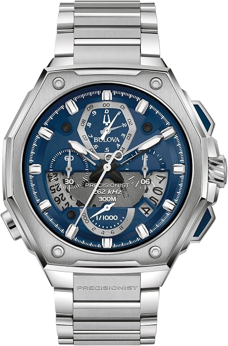 Bulova Men's Precisionist Chronograph Blue Dial Stainless Steel Watch | 44.5mm | 96B349