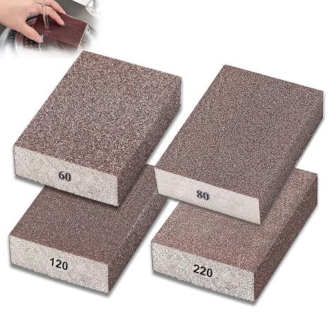 4 Pack Sanding Sponge,Drywall Sanding Blocks 4 Grits Per Pack (60/80/120/220),Washable and Reusable Sandpaper Block for Wood Furniture,Wall,Pot,Sheetrock,Metal and Brush Sanding