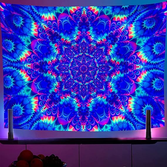 OSVINO Blacklight Mandala Tapestry 59"x51", Glow In The Dark UV Reactive Psychedelic Boho Wall Hanging for Bedroom, Colorful Backdrop Bohemian Room Decor Hippie Tapestry for Dorm College Apartment
