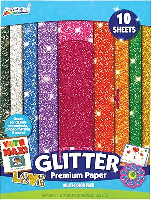 ArtSkills Glitter Paper for Arts & Crafts, Glitter Construction Paper 9 x 12 10PC Assorted Colors