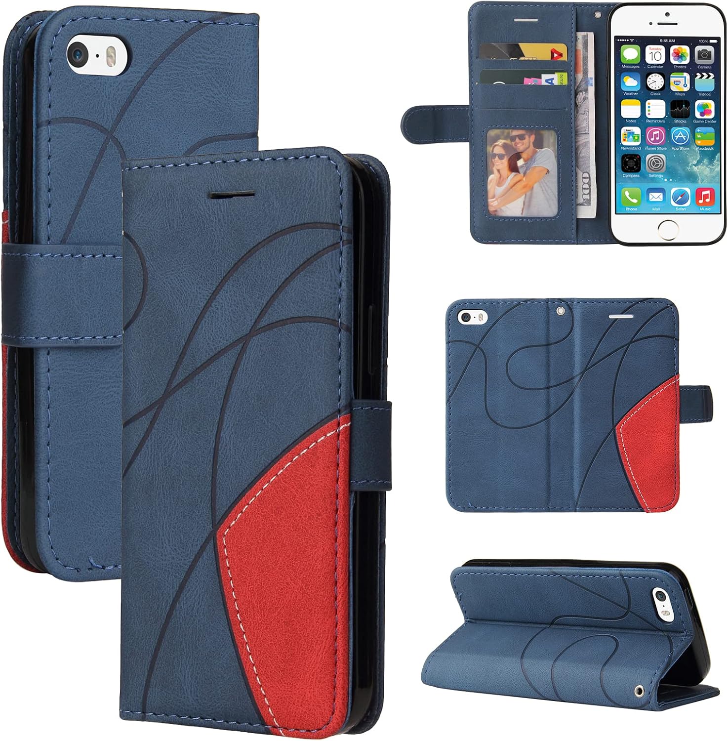 Mobile Phone Case Compatible with iPhone 5S iPhone 5Se, Flip PU Case iPhone 5S iPhone 5Se Cover Case, Fashionable Flip iPhone 5S 5SE, Blue