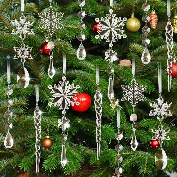 PPRAFDD 18PCS Clear Christmas Snowflake Icicle Hanging Ornaments