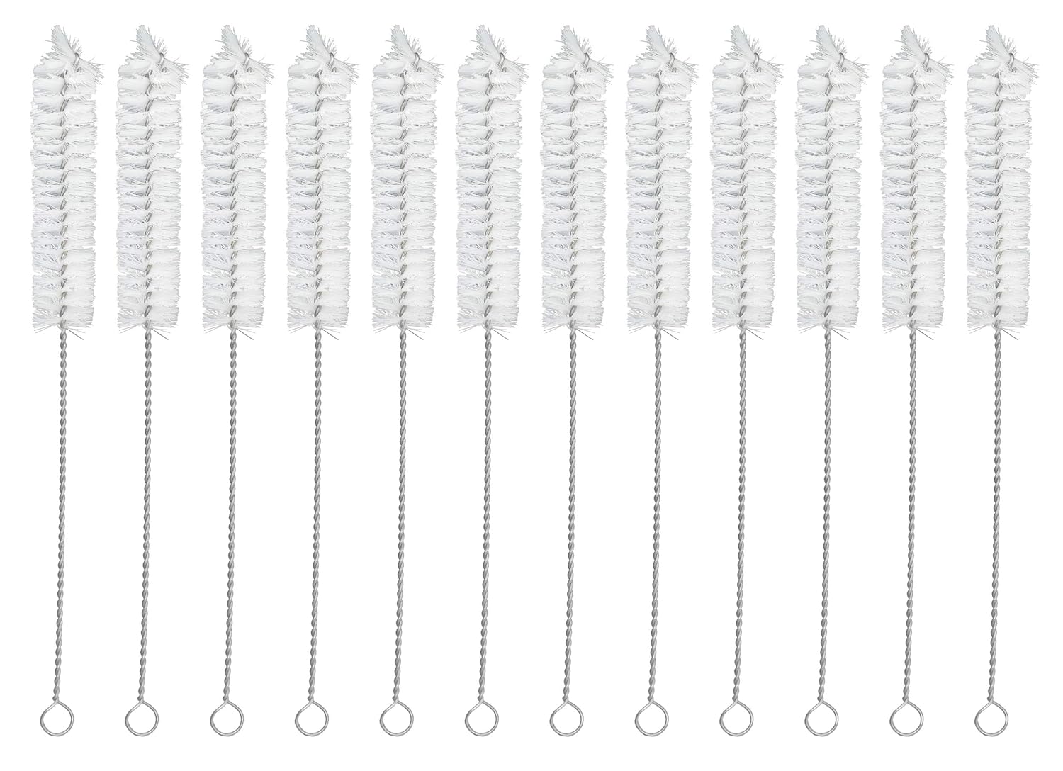 EISCO 12PK Bristle Cleaning Brushes with Fan-Shaped Ends, 9 - Twisted Stainless Steel Wire Handle - Ideal for 0.6 - 0.8 Diameter Tubes, Bottles, Flasks, Cylinders, Jars, Vases, Cups